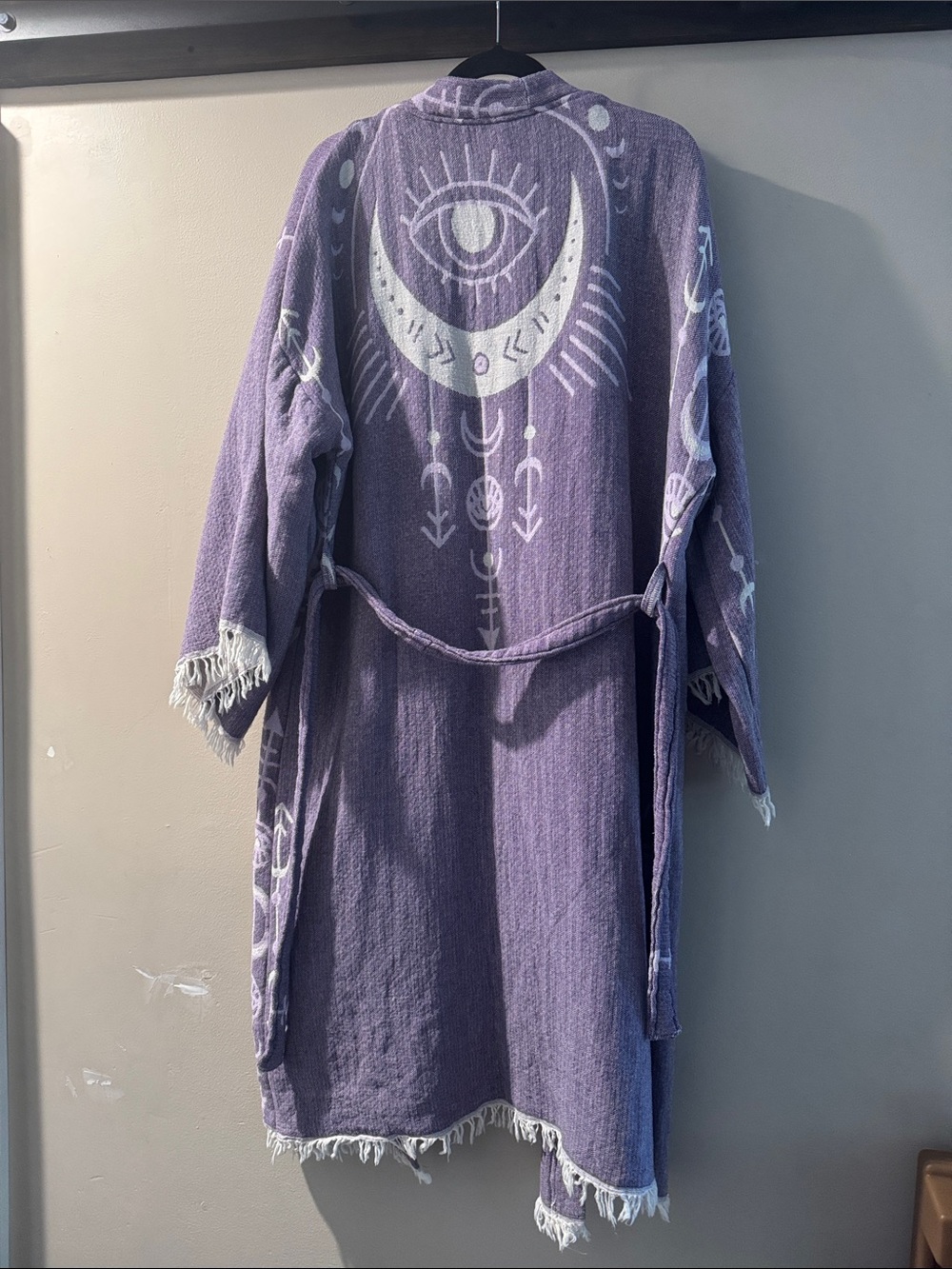 Purple Crescent Moon Kimono Robe with Fringe